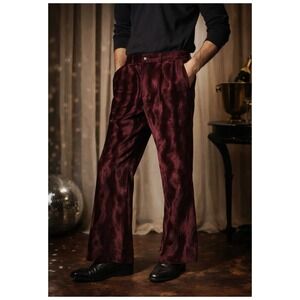 Vtg Men Burgundy Plush Velvet Pants Textured 38x29 Wide Leg Lux Retro Formal